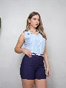 blusa de mujer-blusa manga cero-qori-blanco-large-cotton camisero a rayas-short de vestir-meredtih-azul.webp